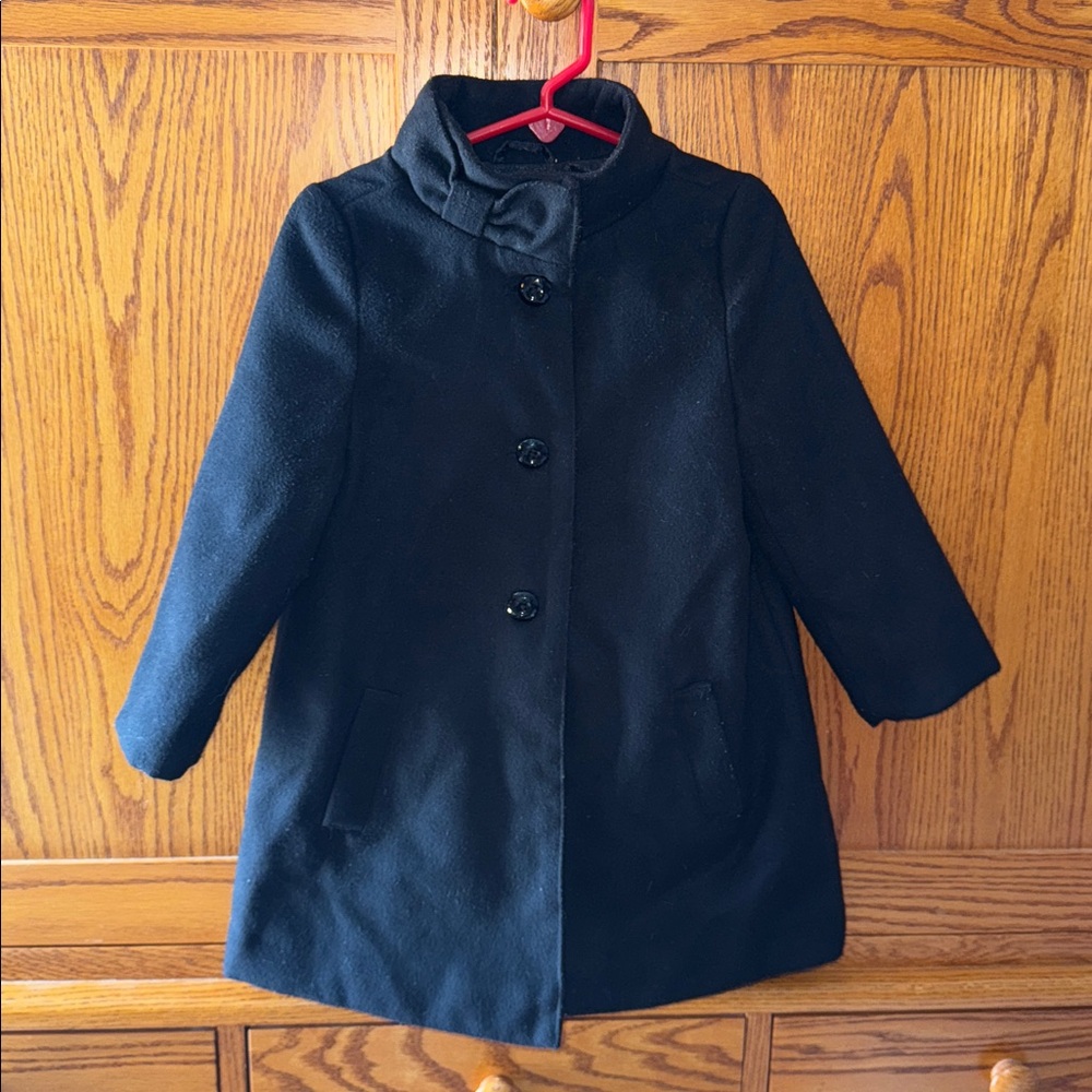 Gymboree lined black dress coat-girls sz 4, side poc & built in neck bow!